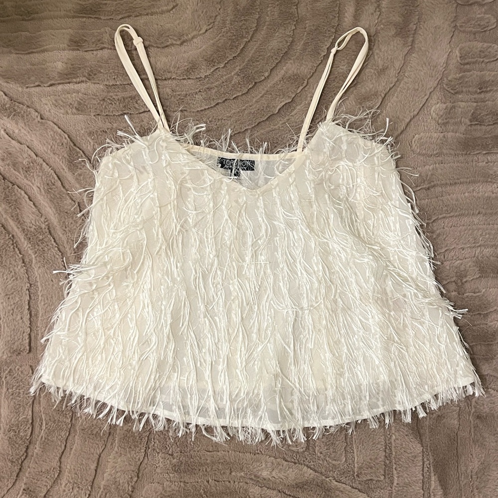 Topshop Elegant White Feathered Women's Top Size US4 Like New